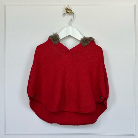 Hope & Henry | Girls' Fur Trimmed Red Sweater Cape - Picture 5 of 7